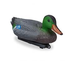 Relaxdays Teichente, schwimmender Erpel, Lockente aus Kunststoff, wetterfest, Dekofigur für Teich, Garten, mehrfarbig