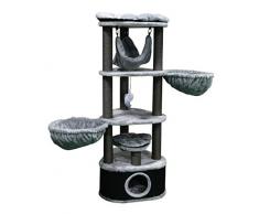 Petrebels Kratzbaum Catharina 160 Royal Grey, Kings & Queens, mit 3 Liegeplatten, 2 XXL Katzenbetten, Hängematte und Katzenhöhle in Triangelform, 160 cm, Farbe Grau, Hellgrau