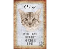 Schatzmix Katze steckbrief: Ocicat Katze - intelligent, verspielt, neugierig, ruhig Metal Sign deko Schild Blech Garten