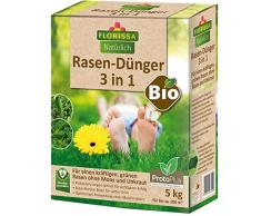 Florissa Natürlich 58792-5kg BIO Rasendünger 3 in 1 (5 kg) mit ProtoPlus und Eisen für einen dichten Rasen ohne Moos, Braun