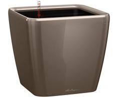 LECHUZA QUADRO Premium LS 28, Taupe Hochglanz, Hochwertiger Kunststoff, Inkl. Bewässerungssystem, Herausnehmbarer Pflanzeinsatz, Für Innen- und Außenbereich, 16145