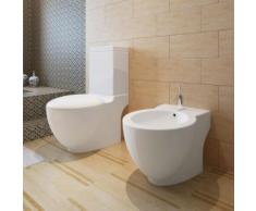 vidaXL Stand-Toilette/WC+Soft WC Sitz+Stand-Bidet Bodenstehend weiß