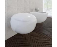vidaXL Wand-Hänge WC Toilette +Hänge Bidet+ SoftClose Weiß