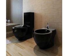 vidaXL Stand-Toilette/WC WC Sitz+Stand-Bidet Bodenstehend schwarz