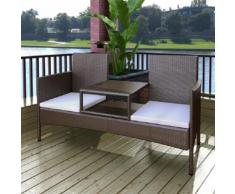 vidaXL Gartenbank 2-Sitzer mit Tisch Poly Rattan Braun