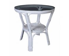MiaMöbel Rattan Couchtisch 'Mina' weiß Glas, Rattan Landhaus