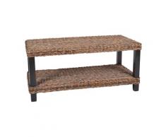 MiaMöbel Rattan Couchtisch 'Kasbulah' Bananenblatt-Geflecht, Massivholz Mahagoni Modern