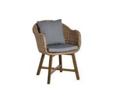 MiaMöbel Rattansessel 'Corine' 100% Baumwolle, Massivholz, Rattan Mahagoni Modern