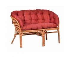 MiaMöbel Rattansofa 'Bahama' 2-Sitzer mit grauen Kissen 100% Baumwolle, Rattan Modern